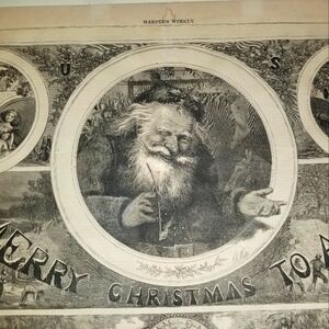 C1865 HARPERS WEEKLY civil war CENTERFOLD ENGRAVING Christmas THOMAS NAST SANTA